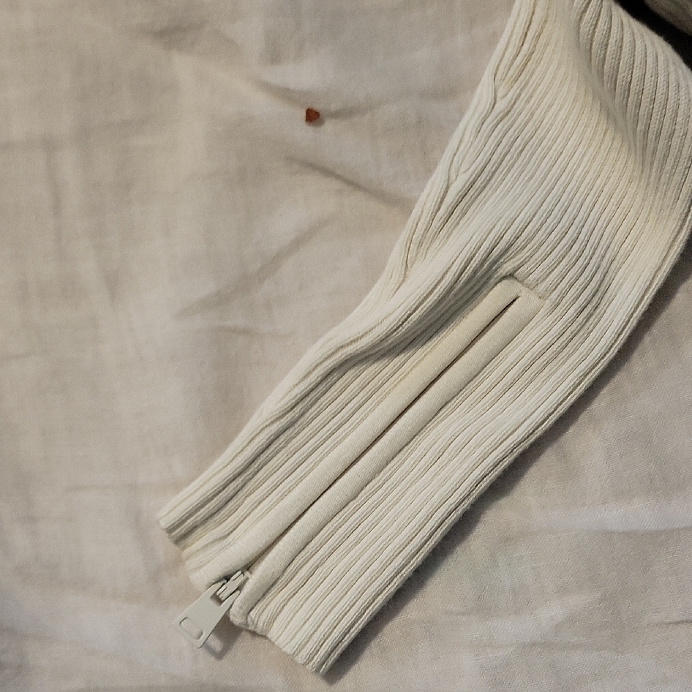 Frame Cream Bone Ribbed Zip Long Sleeve Top - S - Picture 10 of 12